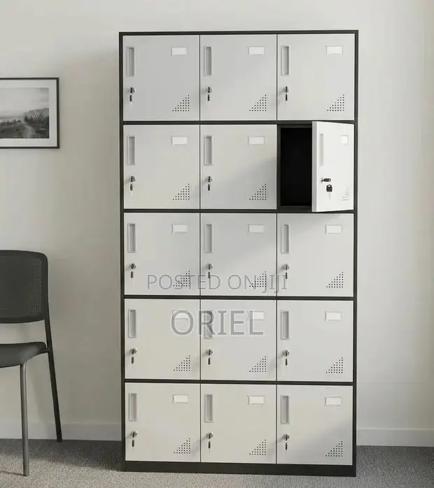 15-Locker Steel Cabinet Unit - Office Personal Storage - 1