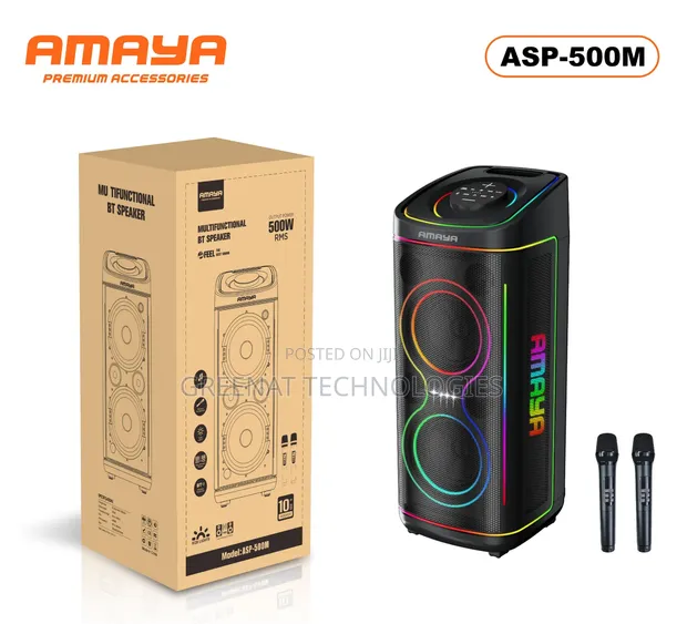 Amaya ASP-500M 500W Party Box Bluetooth Speaker with 2 Mics - 1