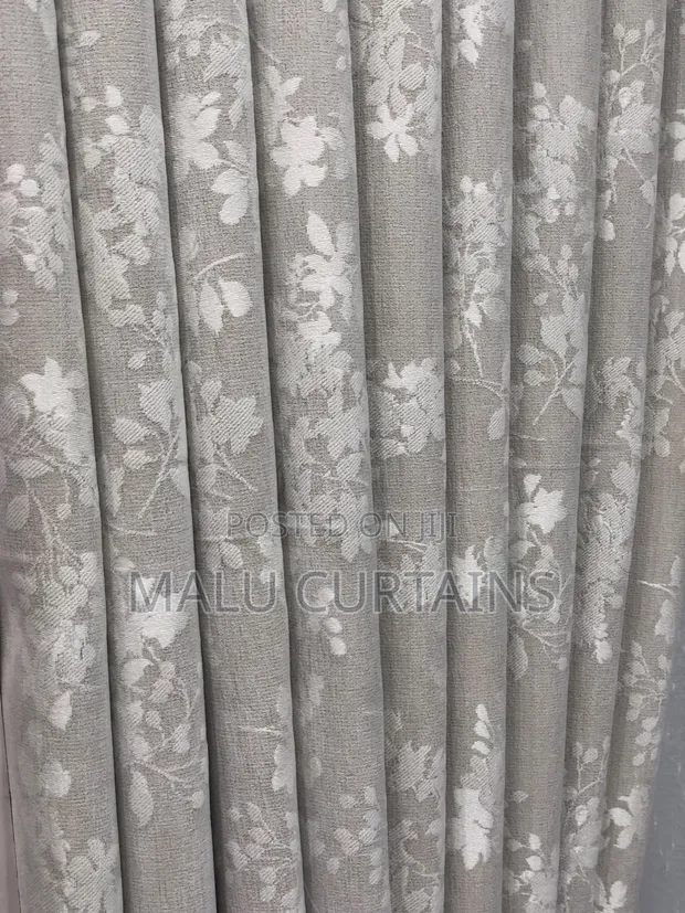 Taupe Beige Floral Jacquard Curtains - Brand New - 1