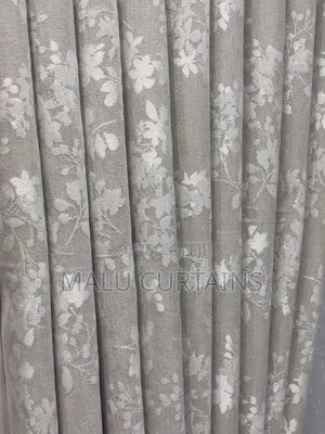 Taupe Beige Floral Jacquard Curtains - Brand New