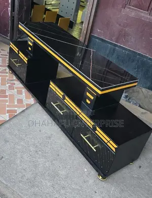 Executive TV Stand - Marble Top with Gold Trim Drawers