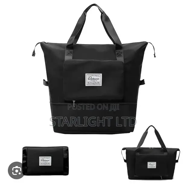 Black Expandable/Foldable Waterproof Luggage Bag - 1