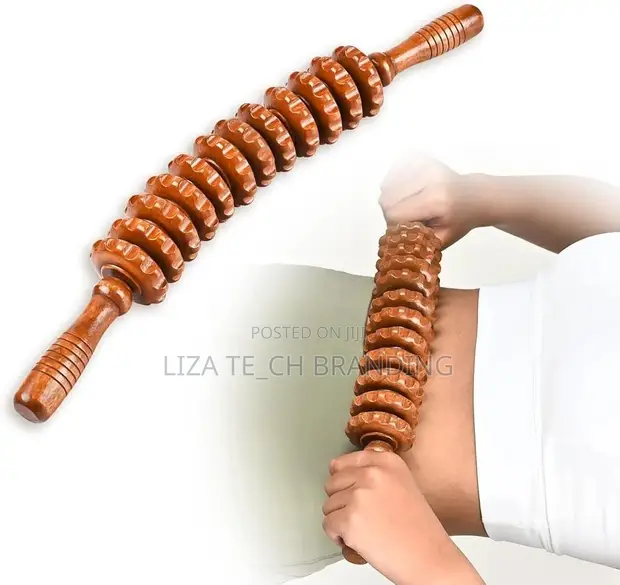 Curved Wood Massage Roller Stick - 1