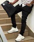 Men's Black/Blue Tapered Jeans - 1