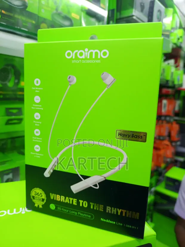 Oraimo Necklace Lite Wireless Bluetooth Earphones - White - 1