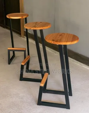 Hotel Counter Stool - Metal Frame, Mahogany Top