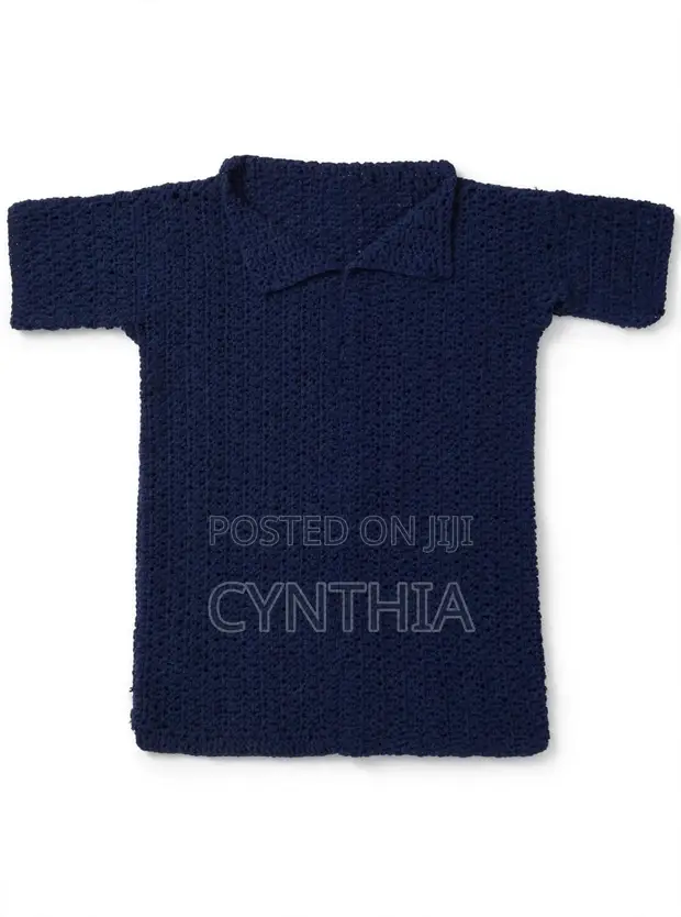 Handmade Crochet Polo Shirt - Navy Blue - Medium - 1