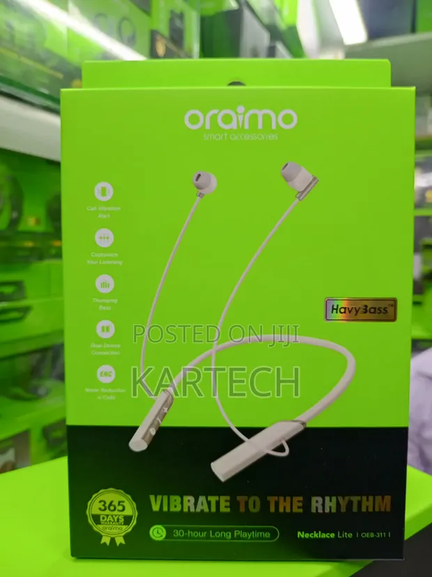 Oraimo OEB-311 Bluetooth 5.3 Neckband Earphones - White - 1