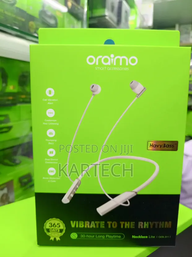 Oraimo Necklace Lite Neckband Earphones - White - 1