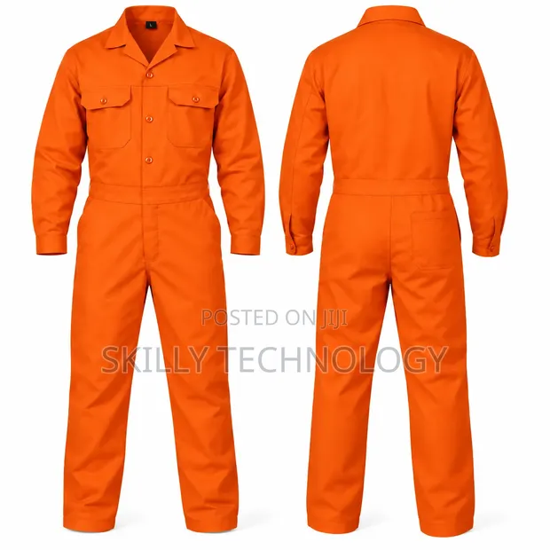 Orange Plain Work Overall - 1