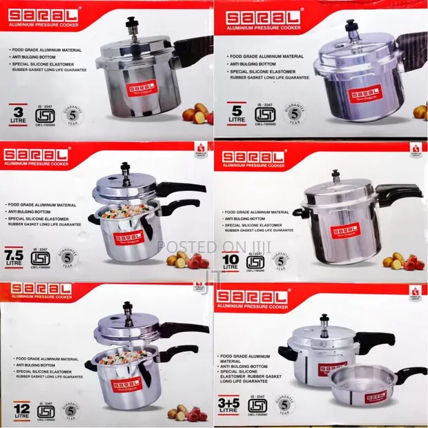 Saral Aluminum Pressure Cooker with Extra Lid (3L-12L) - 1