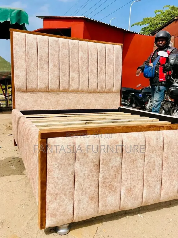 5x6 Beige Wooden-Trim Bed Frame - 1
