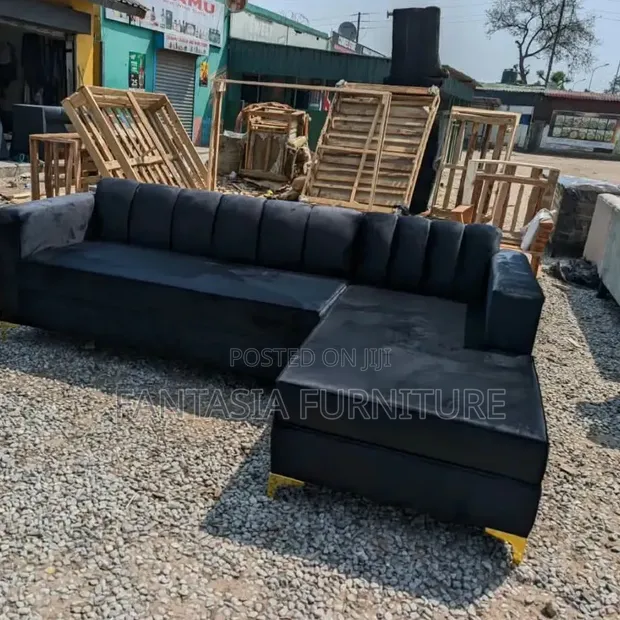 7 Seater Black Sectional Sofa - 1