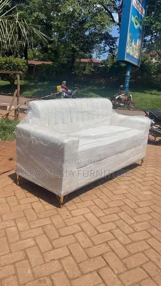 3 Seater White Velvet Sofa - 1