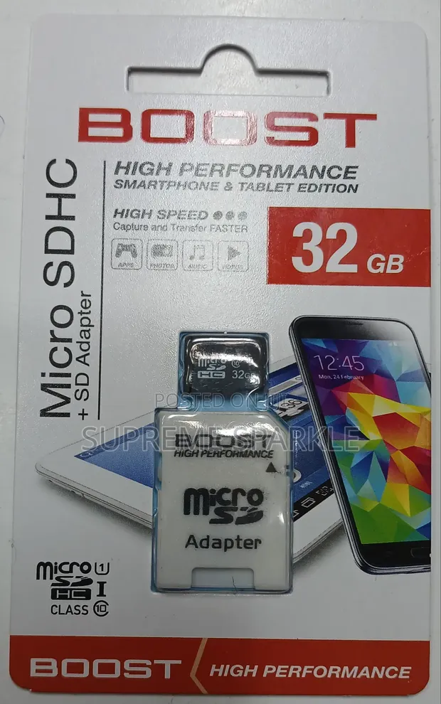 BOOST 32GB Micro SD Card + SD Adapter (Class 10) - 1