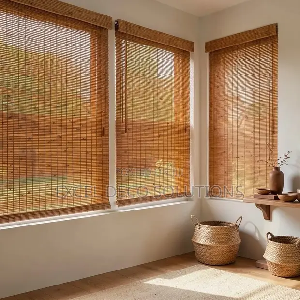 Roll Up Bamboo Blinds - Natural Wooden Window Shades - 1
