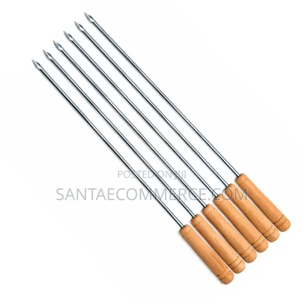 6Pcs Stainless Steel Barbecue Skewers with Wooden Handles - 1