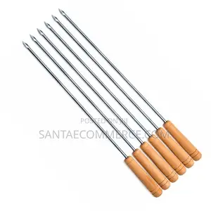6Pcs Stainless Steel Barbecue Skewers with Wooden Handles