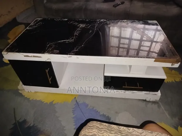 Modern Coffee Table / TV Stand with Cracked Glass Top - 1