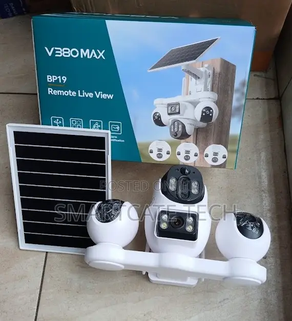 V380 Pro 4-Lens 360° Solar CCTV Camera - Outdoor Wireless Security - 1