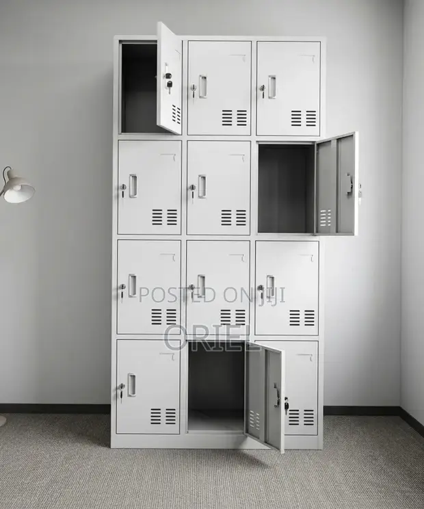 12-Locker Office File Cabinet - White Steel - 1
