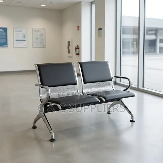 2-Seater Leather Padded Airport Bench - 1