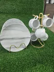Marble-Effect Dinner Plate & Mug Set with Gold Stand (6+6 Pcs) - 2