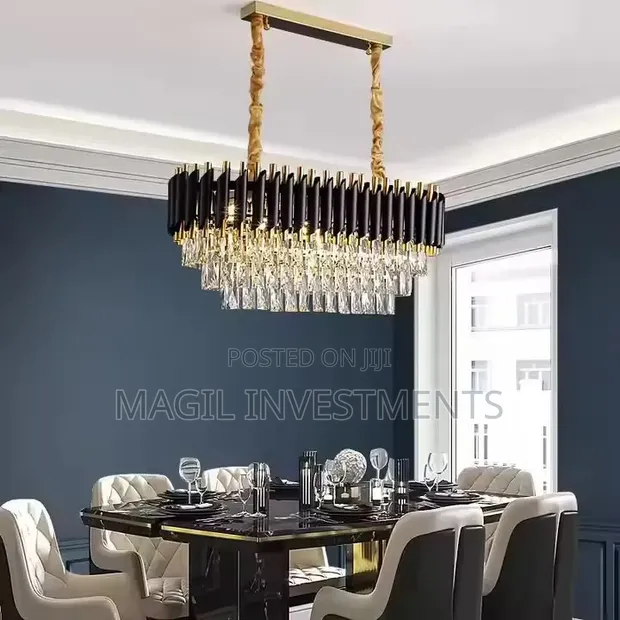 Black Gold Rectangular Crystal Chandelier - 1