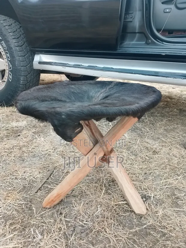 Traditional African Stool - Genuine Hide & Wood - 1