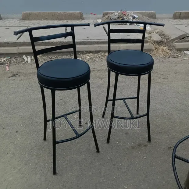 Black High Stools with Back Rest - 1