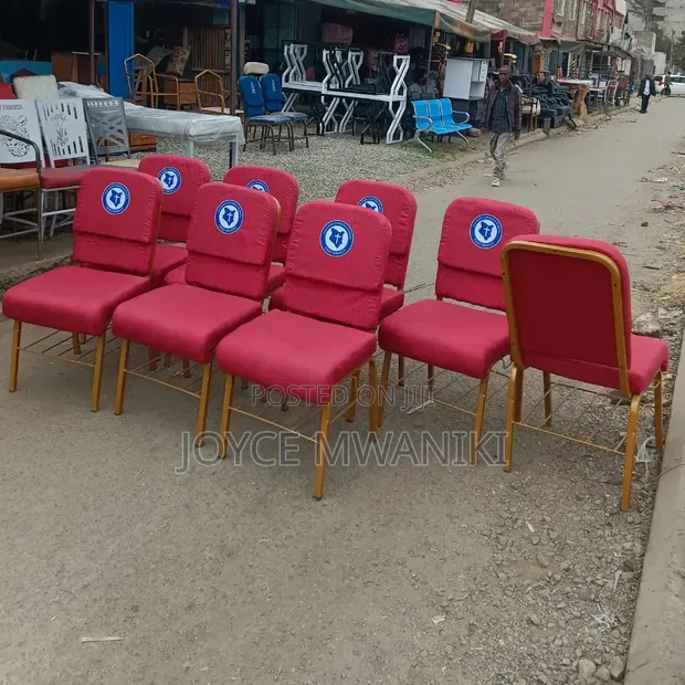 Red Stackable Church Chairs with Book Rack - 1