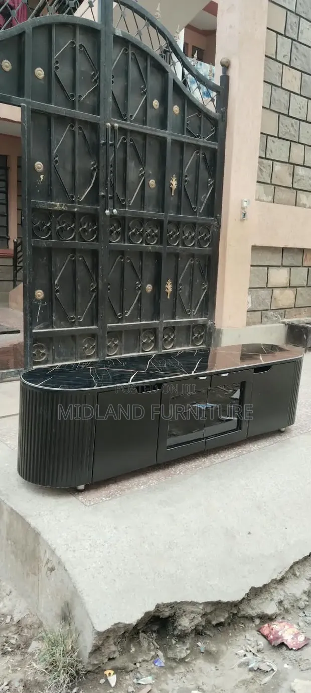 Black TV Stand with Marble Top - 5.5ft - 1