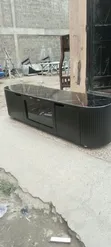 Black TV Stand with Marble Top - 5.5ft - 3