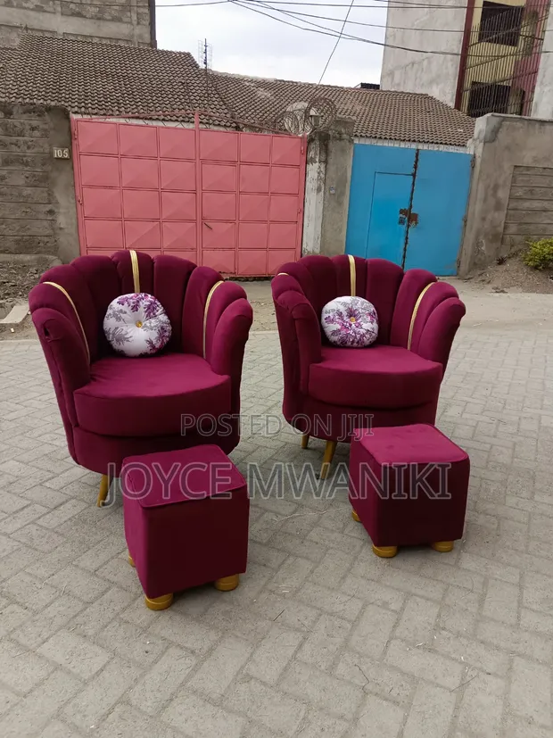 2 Red Maroon Pedicure Flower Seats with Stools - 1