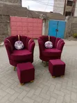 2 Red Maroon Pedicure Flower Seats with Stools - 1