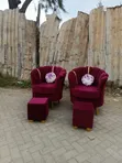 2 Red Maroon Pedicure Flower Seats with Stools - 2