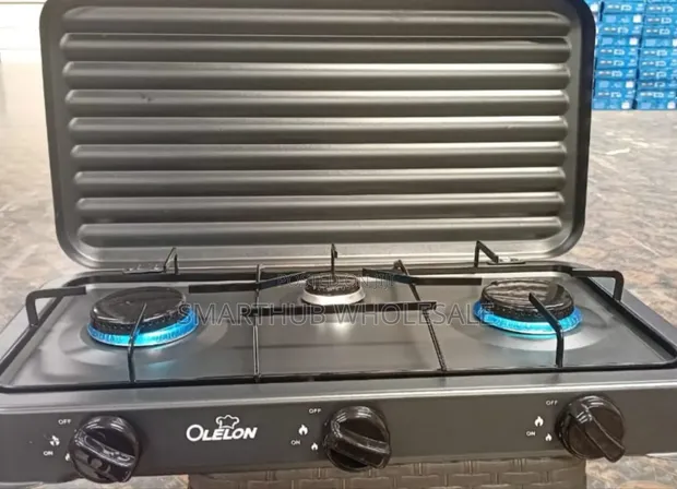 Olelon 3 Burner Gas Stove Cooker with Cover Lid - 1