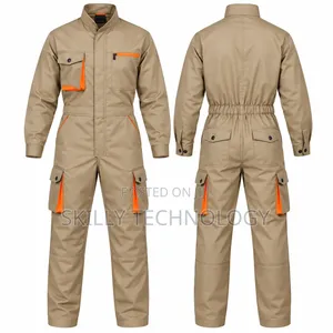 Beige Cargo Overall with Orange Accents