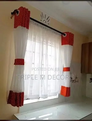 Kitchen Window Curtains - Blended Red & White Set