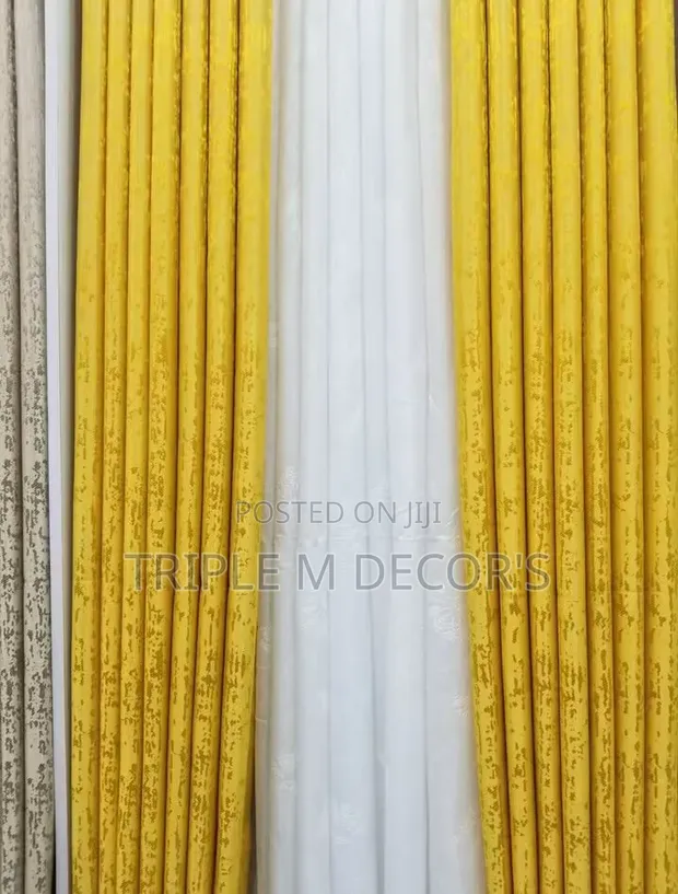 Yellow Living Room Bay Window Curtains - 1