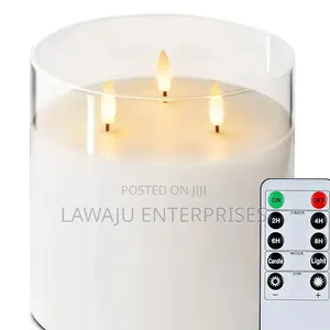 3-Wick LED Candle with Real Flame Effect - Smoked Glass