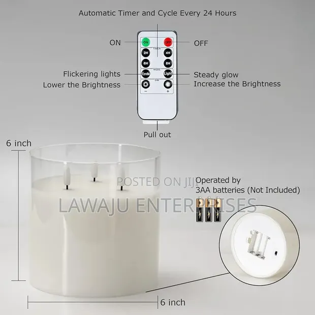3-Wick LED Candle with Real Flame Effect (Grey) - 1