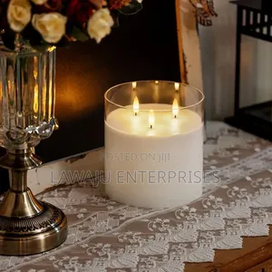 3-Wick LED Candle with Real Flame Effect - Grey/Clear