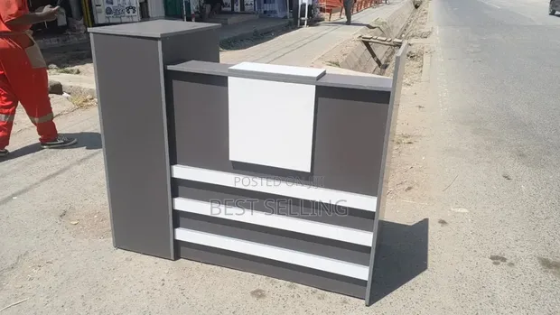 Modern White & Grey Office Receptionist Desk - 1