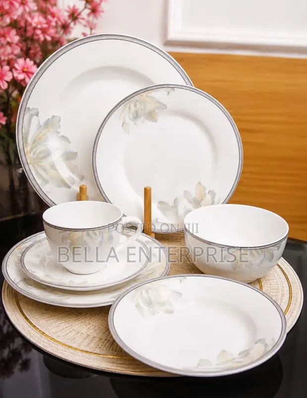 36-Piece White Flowered Ceramic Dinner Set - 1
