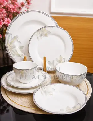 36-Piece White Flowered Ceramic Dinner Set