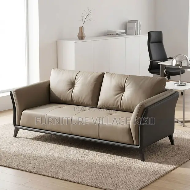 5-Seater Office Sofa - Gray Leather - 1