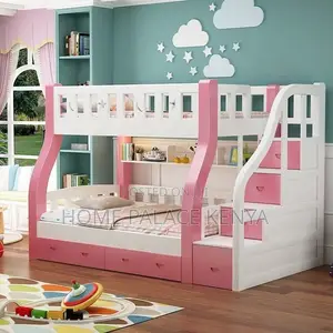 Space-Saving Wooden Bunk Bed with Shelves