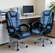 Executive Leather Office Chair with Footrest - Black - 1
