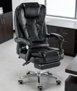 Executive Leather Office Chair with Footrest - Black - 5